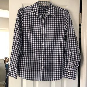 Lands End Cotton Fitted Shirt in Navy/White Check